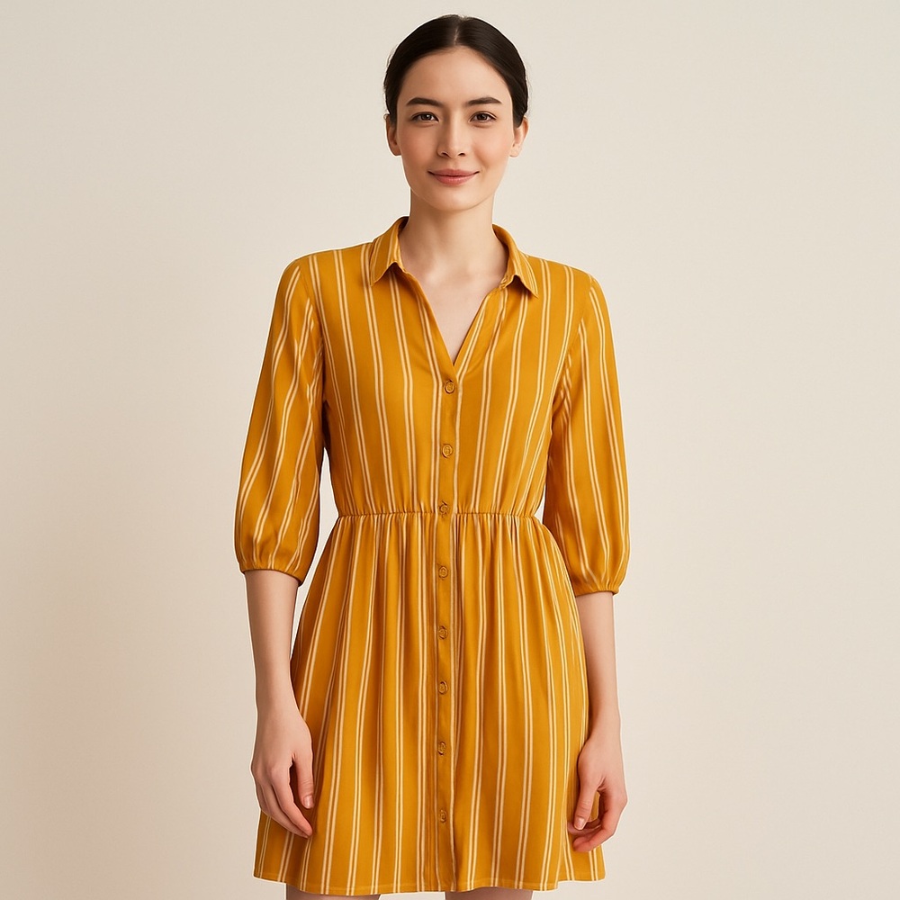 Monteau Los Angeles Mustard Striped Shirt Dress – Size M
